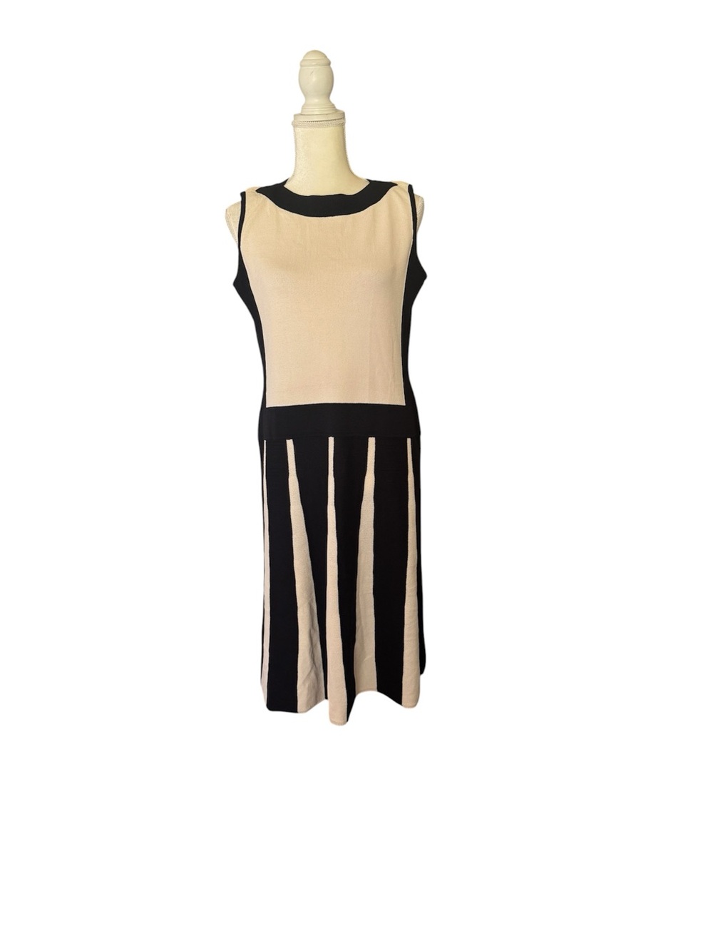 St. John Beige and Black Colorblock Knit Midi Dress